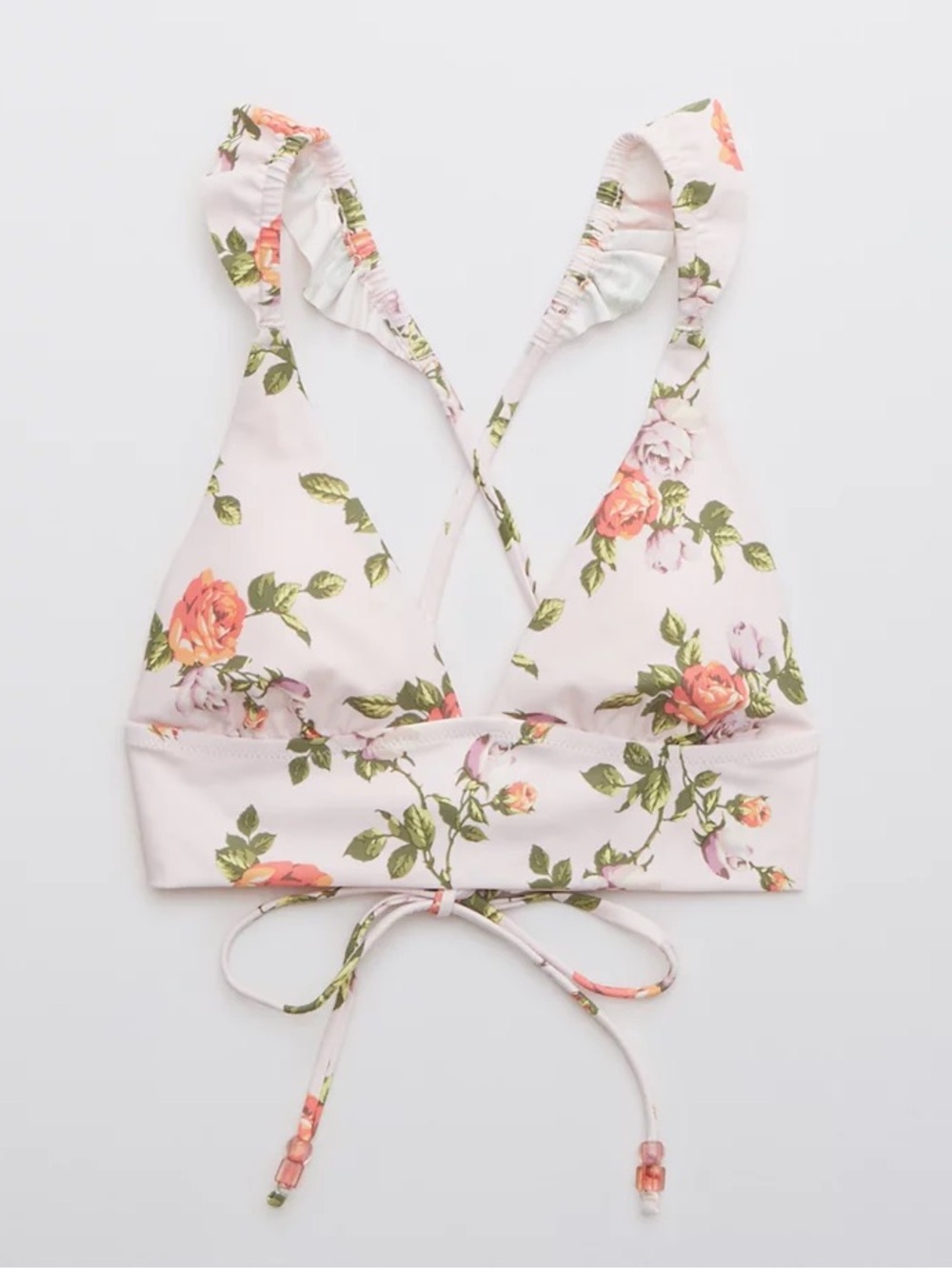 AERIE Floral Tie-Back Crop Bikini Top - Pink Rose Print size Medium